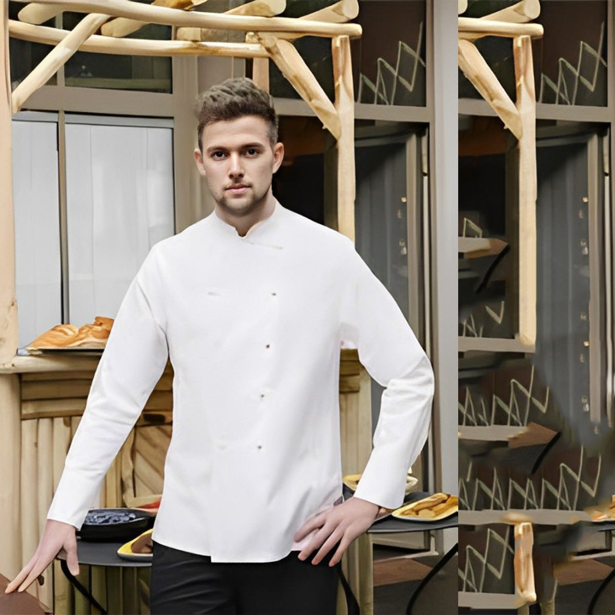 Chef Jacket Press Stud - Long Sleeve Mila Kitchen Tel:0592031234