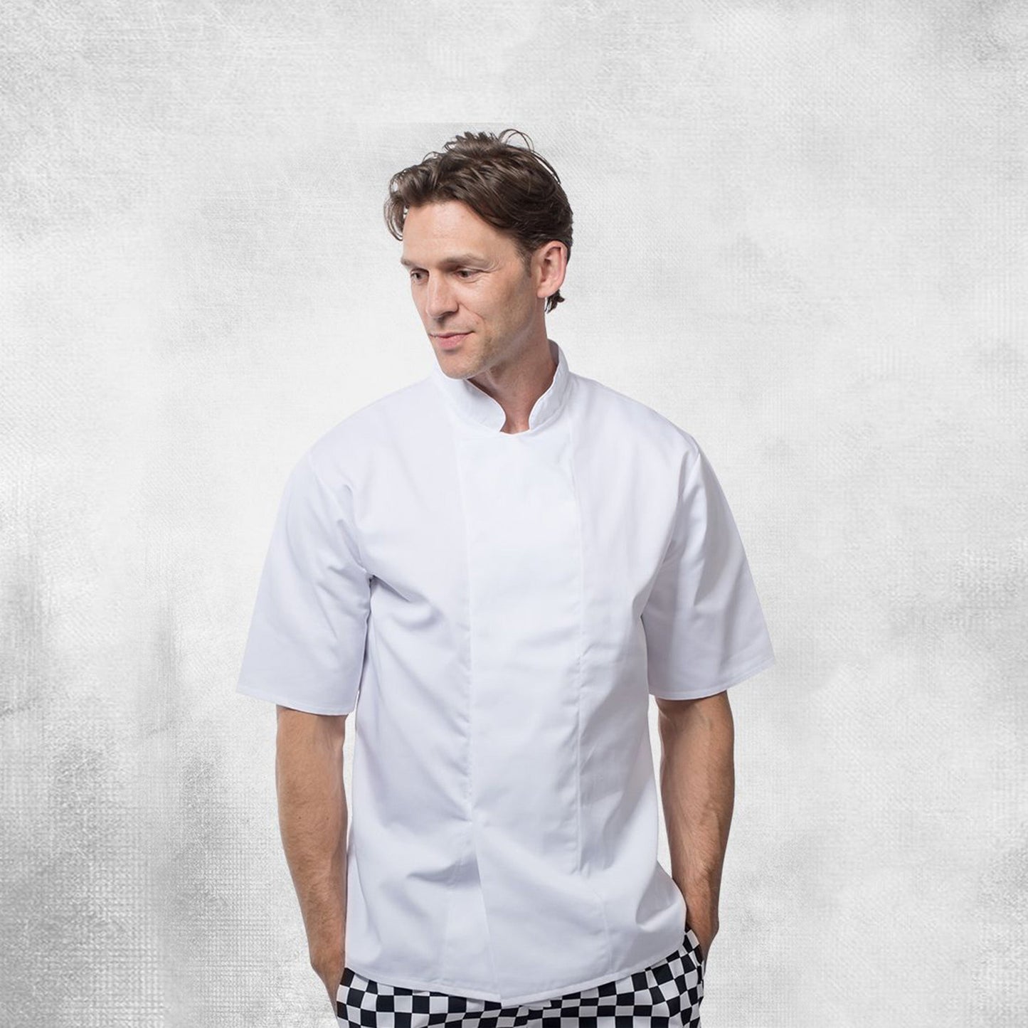 Chef Jacket Utility Press Stud - Short Sleeve Mila Kitchen Tel:0592031234